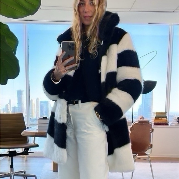 J. Crew Jackets & Blazers - J.Crew Collection Faux Fur Topcoat in Stripe Women’s Size XXS